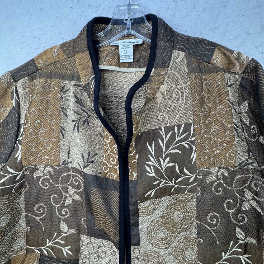Serengeti Womens Plus Size 2X Open Front Blazer Brown Earthy Boho Patchwork - Picture 10 of 11